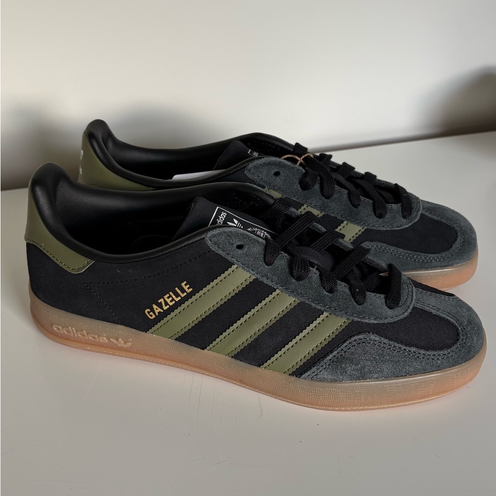 Adidas Gazelle Black and Olive Sneakers